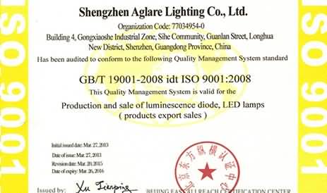 The news about Aglare Lighting Co., Ltd ISO9001 Quality Management System recertification